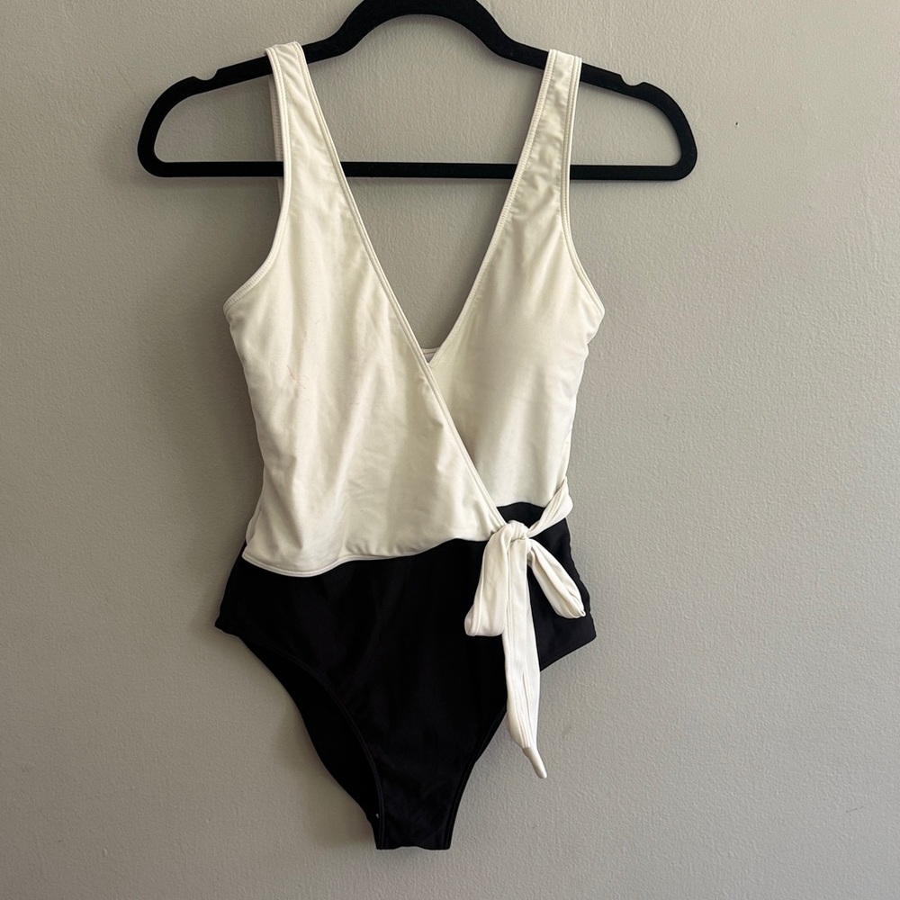 Summersalt Two-Tone Wrap One-Piece Swimsuit - White & Black